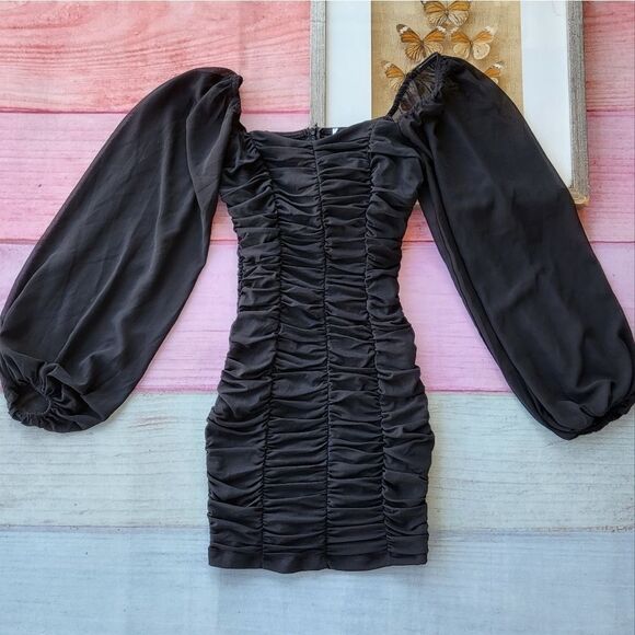 Princess Polly‎ Black Everley Ruched Mesh Fitted Bodycon Mini Dress 4US - Picture 5 of 9